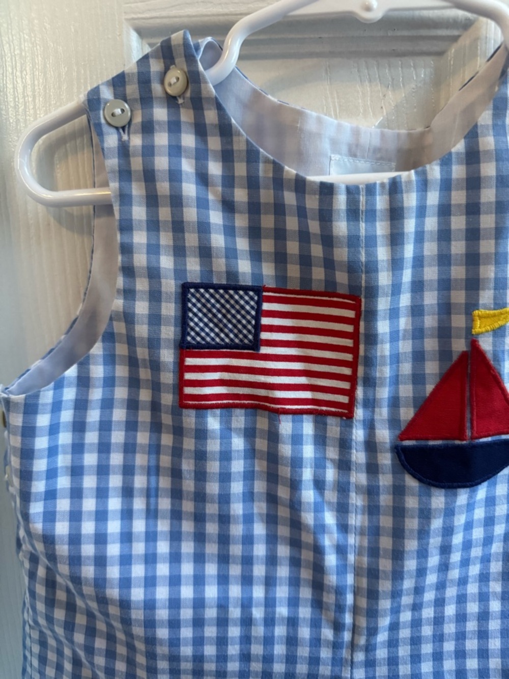 Kids Blue Gingham Sailboat & Flag Romper - Picture 2 of 4